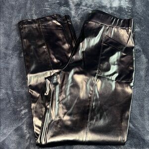 Halston Size Small Womens Pants Black Faux Leather Straight Leg Trousers